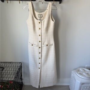 Tuckernuck Cream Tweed Midi Dress with Gold Buttons